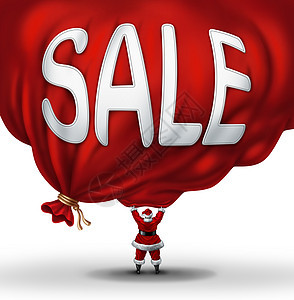 大诞销售符号节日折扣图标,桑塔克鲁斯举个巨大的红色礼品袋与文字的促销象,个,特别冬季特价零售商店图片