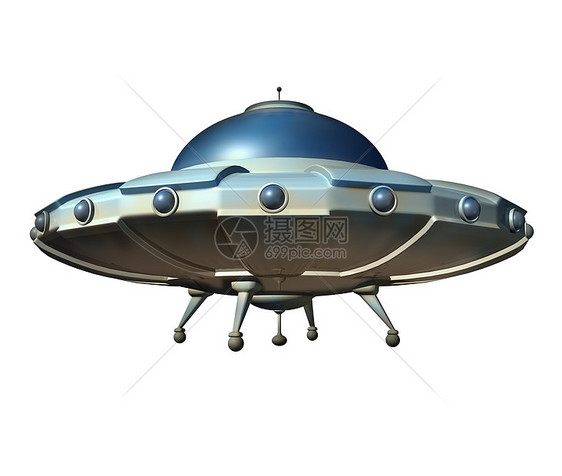 飞碟宇宙飞船孤立白色背景上,艘经典的UFO外星悬停飞船外层探测外星飞船理论的科幻象征图片