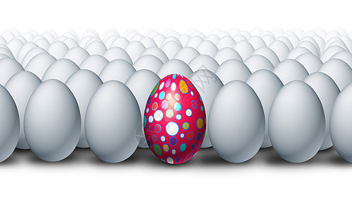 特别装饰的鸡蛋脱颖而出,个创造的杰出个人,普通的白蛋,复活节庆祝标志的春天节日传统图片