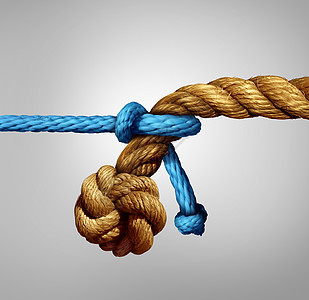 同大小的伙伴关系,根薄薄的蓝色绳子,拉着根很厚的绳子,比喻小而大的商业合作多样的统图片
