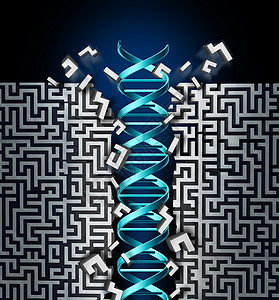 基因研究成功种医学科学突破符号,DNA链突破迷宫,遗传学的科学,寻找疾病遗传障碍的治疗方法图片