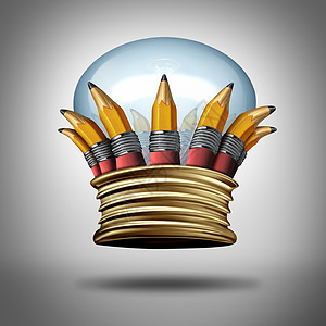 创新想法王冠铅笔灯泡灯泡形状的皇家章,创造的成功奖的想象力最佳的创造力图片