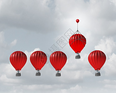 竞争优势商业优势的,热气球比赛的顶部,但个单独的领导与个小气球附加,给获胜的竞争手个额外的推动,以赢得竞争图片