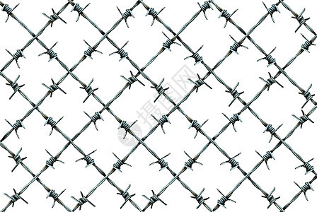 铁丝网围栏图案隔离白色背景上,金属铁丝与尖锐的尖峰安全危险的隐喻监禁残忍的象征保护图标图片