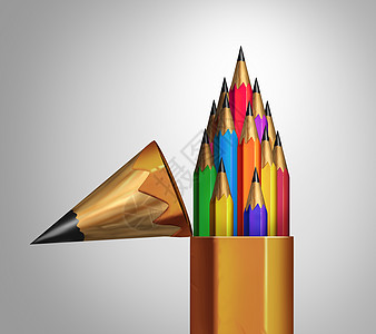 社区力量多样化的体队合作,支开放的巨型铅笔,支五颜六色的小铅笔,商业教育的隐喻,象征着结企业多背景图片