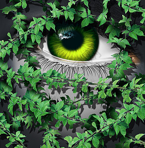 自然人类的个人的绿色眼睛,群生长的叶子藤蔓后藤蔓个环境的想法地球日的视觉符号图片