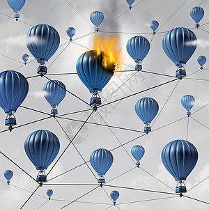 网络连接失败的商业个燃烧的气球连接的气球中燃烧,打破了通信结构中的链接,个三维插图图片