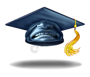 教育失败可怕的教学符号毕业帽迫击炮帽,表达厌恶学挑战隐喻三维插图图片