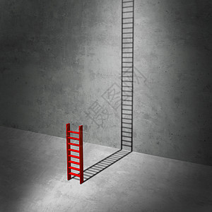 职业潜力种商业隐喻,将成功想象为隐藏潜力的象征,就像红色梯子样,把个长长的影子延伸顶部,三维插图图片