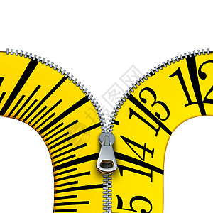 测量磁带打开拉链的,裁缝裁剪符号饮食节食测量图标隔离白色背景三维插图图片