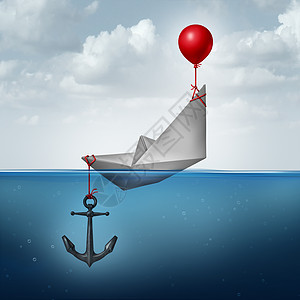 商业决策问题低效的战略,艘纸船提升淹没同时个金融优柔寡断图标与三维插图元素图片