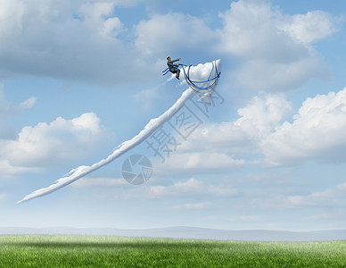商业领导成功隐喻名商人骑着控制着朵云,形状为向上移动的箭头,成功管理战略的象征,3D插图元素图片