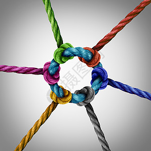 中央网络连接业务同的绳索连接个圆圈中心绳,连接连接集中支持结构的网络隐喻图片