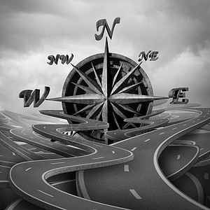 导航的道路路径路线中的商业指南针符号道德指南针图标,旅行的隐喻,以目的地视觉三维插图图片