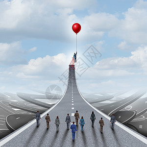野心商业成功管理队经理象征着个商人举条道路与气球领导隐喻与三维插图元素背景图片