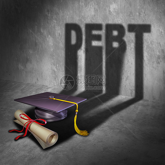 大学债务学生财务毕业砂浆板文凭与铸造阴影个图标的学费贷款偿还贷款教育融资与三维插图元素图片