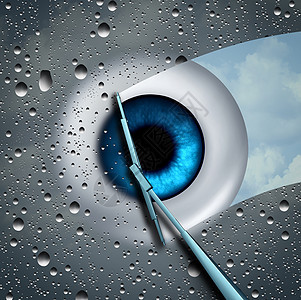眼睛护理眼睛健康的,个湿璃眼球前被擦拭干净的雨刷验光眼科医学符号与三维插图元素图片