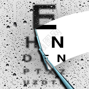 清晰的视觉脱离焦点的眼睛测试,个模糊的眼图与雨刷擦拭水滴,以更清晰的视觉医学验光眼科符号与三维插图元素图片