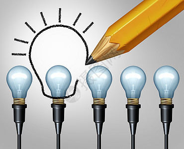 灯泡铅笔绘图增加创新更大的想法符号,个更大的灯泡的升级草图,个创造的想象隐喻增加教育解决方案图标三维插图片