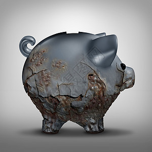 储蓄下降被忽视的投资金融业务的象征,种金属储蓄罐,以金融问题的隐喻,三维插图图片