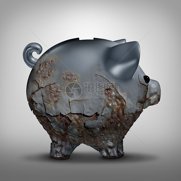 ‘~储蓄下降被忽视的投资金融业务的象征,种金属储蓄罐,以金融问题的隐喻,三维插图  ~’ 的图片