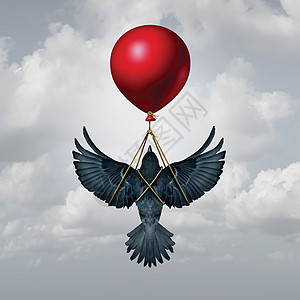 辅助生活的,只张开翅膀的鸟,由气球资金财政支持符号与三维插图元素图片