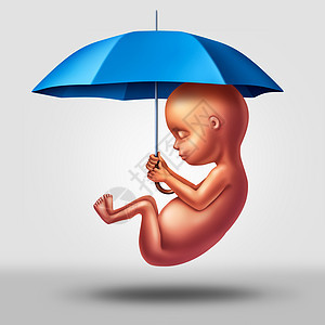 怀孕保护医学符号种人类胎儿,着雨伞产前保健医学的,用三维插图元素预防未出生儿童的疾病图片