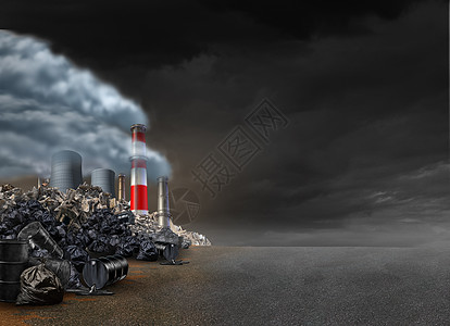 污染背景发电厂城市环境中排放带烟囱垃圾的污染空气,空白文本区域环境符号,三维插图元素图片