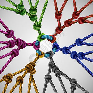 队小网络单个同的队聚集,连接个中心点,个抽象的交流,以同颜色的连接绳社会联系的中期图片