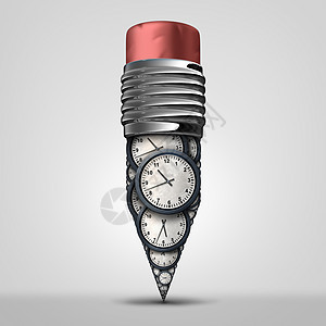 时间计划符号创造的时间表开发预约工作时间管理隐喻支铅笔,由时钟象三维插图图片