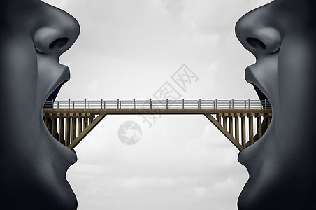 建造桥梁的两个人用OPEM口桥梁,将两者连接来,协商商业协议的符号,并带3D插图元素图片