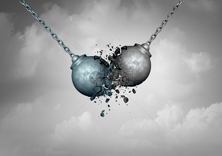破坏竞争商业两个破坏球碰撞导致粉碎的分手竞争斗争的隐喻3d插图