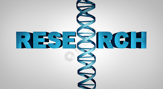 基因生物技术研究符号为文本,以双螺旋结构为生物学科学发现,以生物化学研究为三维插图图片