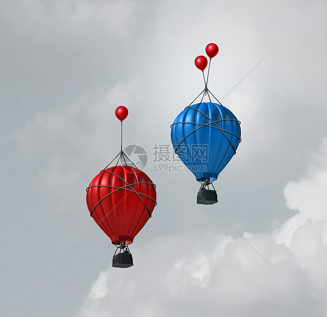 改进创新增加业务促进个商业竞争隐喻,气球上升与个更高,因为更多的增强与3D插图元素图片