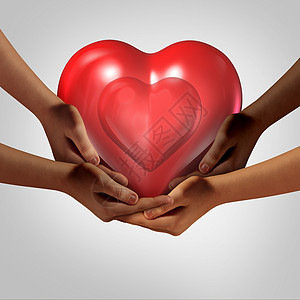全球社会的爱社区的健康象征,种同的手,着颗红色的心,社会中关怀的象征,许多文化聚集,以3D插图元素获得图片