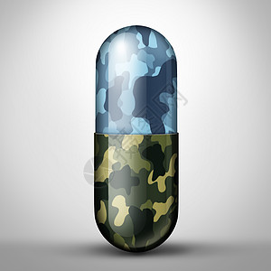 退伍人健康医PTSD疾病药丸,陆海海伪装三维插图图片
