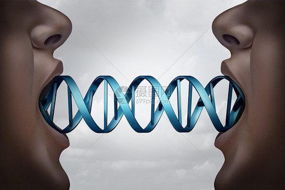 基因克隆DNA医学克隆技术的双螺旋分子结构的克隆,将两人连接来,三维插图元素的基因生物技术符号图片