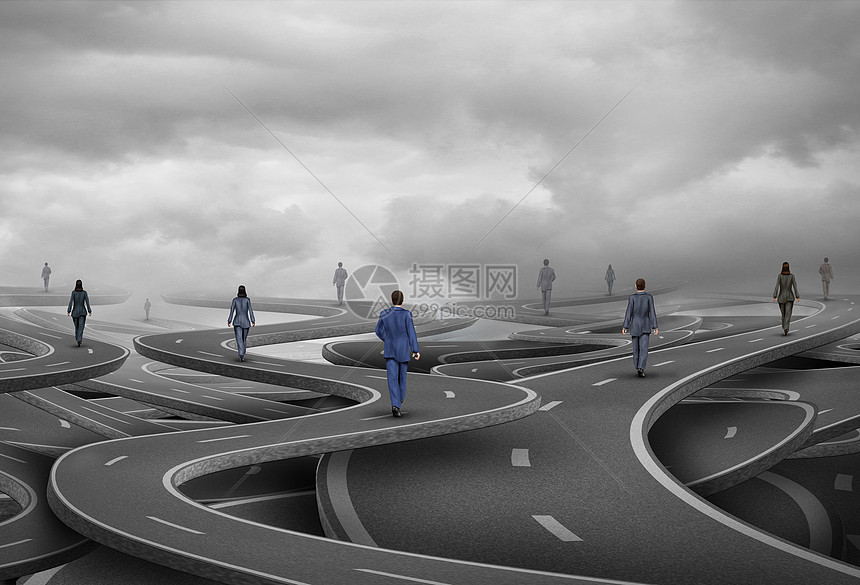 商人的道路商人行走混乱的道路上,个企业的象征,个职业道路战略方向与