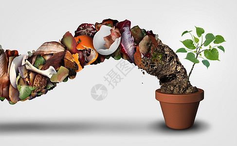堆肥堆肥符号生命周期符号机回收阶段系统的,堆腐烂的食物残渣与土壤,导致生态成功的树苗生长个锅与三维插图元素图片