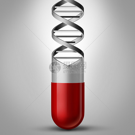 药丸DNA种基因治疗基因医学的,种处方药,形状为双螺旋染色体科学符号,基因生物技术治疗三维插图图片