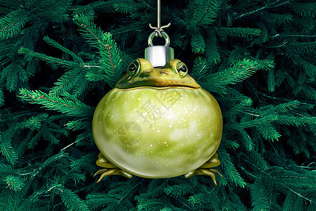 诞青蛙趣的节日装饰挂棵带3D插图元素的节日松树上图片