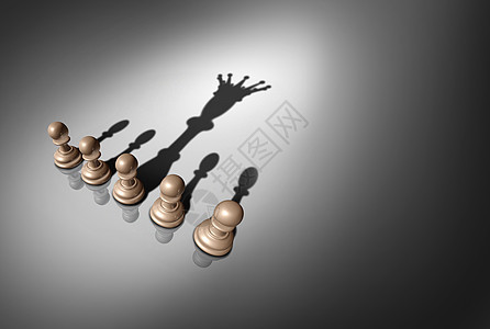领导者领导的,棋子,枚棋子投下国王的影子,种三维渲染的潜隐喻背景图片