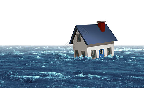洪水房屋洪水淹没的住宅,个家庭被冲走的风暴洪水与三维渲染元素图片