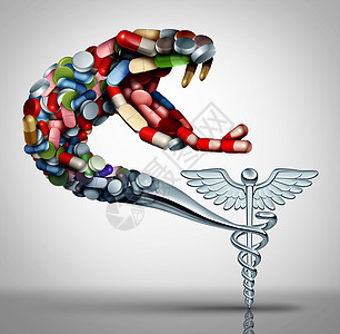 药物健康危险处方药物滥用的个社会问题的象征,药物成瘾的药物种卡杜塞蛇形状与药丸三维渲染图片