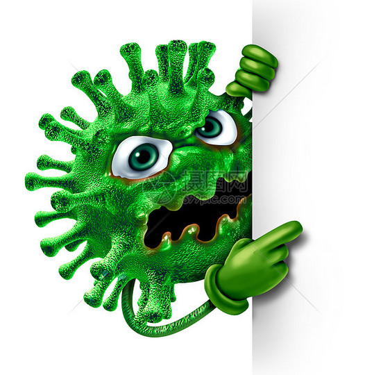 病卡通人物空白标志绿色疾病怪物健康医学医学病理符号病原体白色背景上三维插图图片