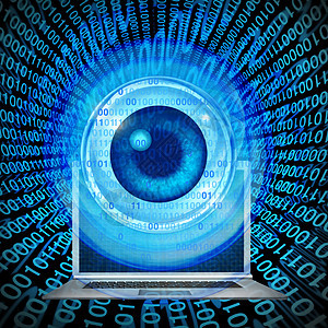 计算机安全监控网络安全物流监控笔记本电脑笔记本电脑与数字眼睛观看三维渲染图片