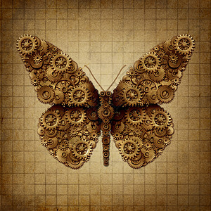 蒸汽朋克蝴蝶蒸汽朋克灰飞烟灭的翅膀昆虫旧的老式羊皮纸三维插图元素背景图片