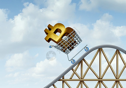 比特币的崛密码货币的确定数字密码货币金融过山车的符号3D插图背景图片