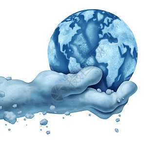 全球冷却气旋极端天气气候变化符号,只由雪制成的手,着由冰制成的冰冻3D插图元素图片