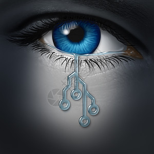 互联网抑郁网络欺凌技术短信风险个人的眼睛哭泣与眼泪形状的计算机电路三维插图风格图片